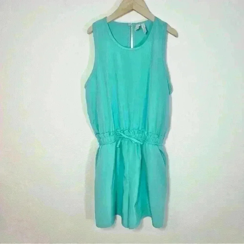 Z by Zella Girl Sleeveless Ruffle Waist Romper in Teal Lagoon Size Large 10/12